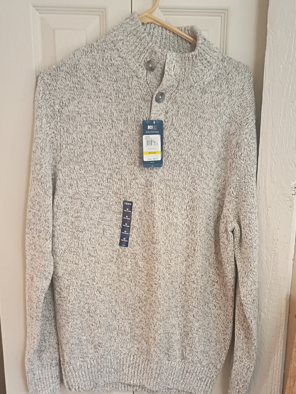 Izod Marled Light Gray Zip-Neck Sweater